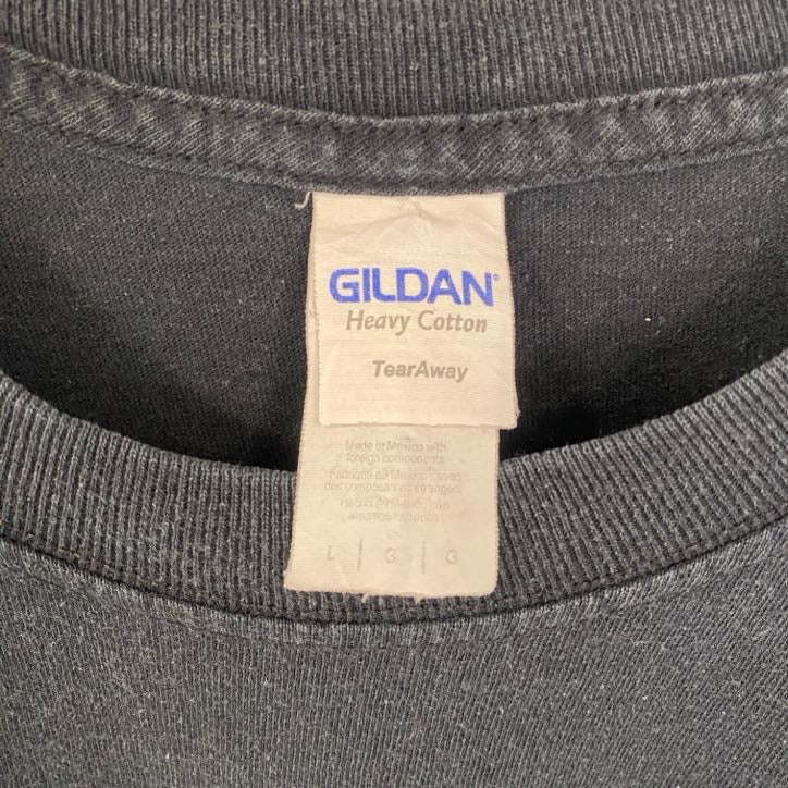 古着 used　GILDAN　ギルダン　半袖バックプリントTシャツ　バイク　クルーネック　レトロデザイン　黒　ブラック　Lサイズ
