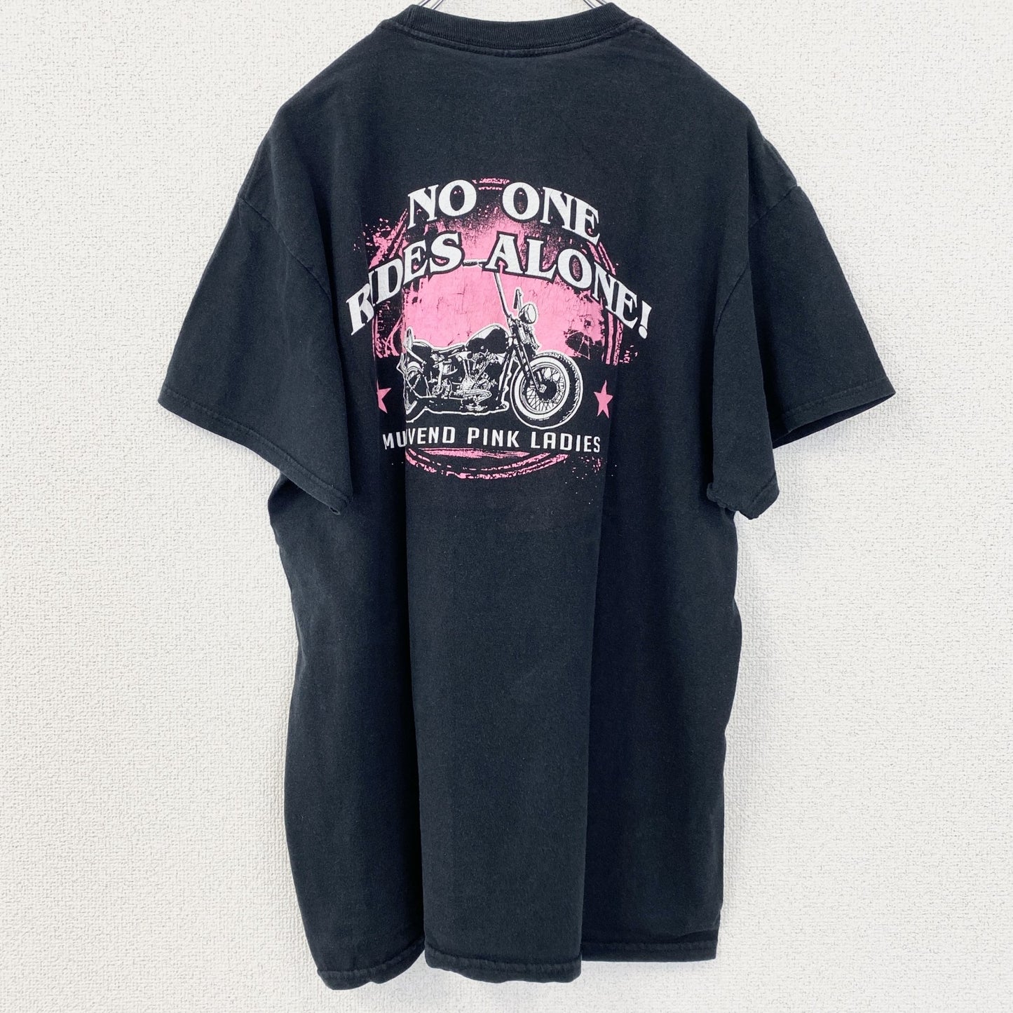 古着 used　GILDAN　ギルダン　半袖バックプリントTシャツ　バイク　クルーネック　レトロデザイン　黒　ブラック　Lサイズ