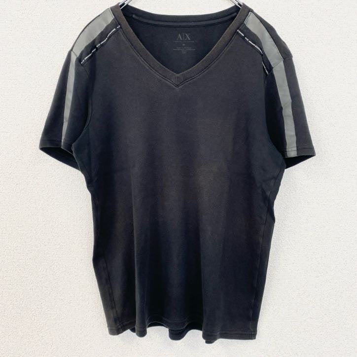古着 used　ARMANI EXCHANGE　アルマーニエクスチェンジ　半袖ラインTシャツ　Vネック　黒　ブラック　Mサイズ　