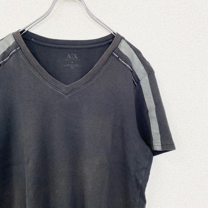 古着 used　ARMANI EXCHANGE　アルマーニエクスチェンジ　半袖ラインTシャツ　Vネック　黒　ブラック　Mサイズ　