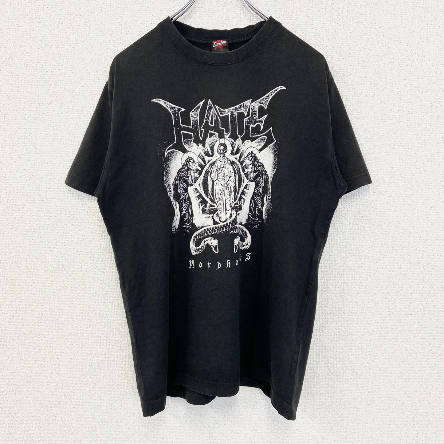 古着 used　Cantan　半袖バンドプリントTシャツ　Morphosis　HATE　ロックT　クルーネック　黒　Mサイズ