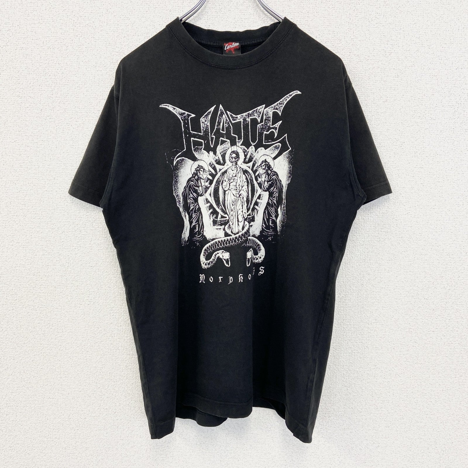古着 used　Cantan　半袖バンドプリントTシャツ　Morphosis　HATE　ロックT　クルーネック　黒　Mサイズ
