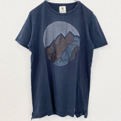 古着 used　GARCIA　半袖プリントTシャツ　地形　山　クルーネック　レトロデザイン　黒　ブラック　Mサイズ　