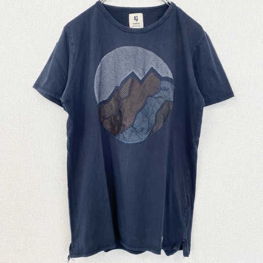 古着 used　GARCIA　半袖プリントTシャツ　地形　山　クルーネック　レトロデザイン　黒　ブラック　Mサイズ　