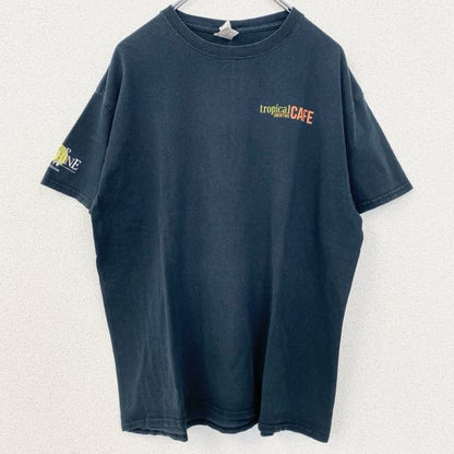 古着 used　GILDAN　ギルダン　半袖バックプリントTシャツ　クルーネック　レトロデザイン　黒　ブラック　Lサイズ