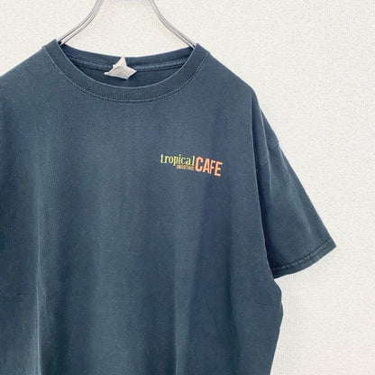 古着 used　GILDAN　ギルダン　半袖バックプリントTシャツ　クルーネック　レトロデザイン　黒　ブラック　Lサイズ