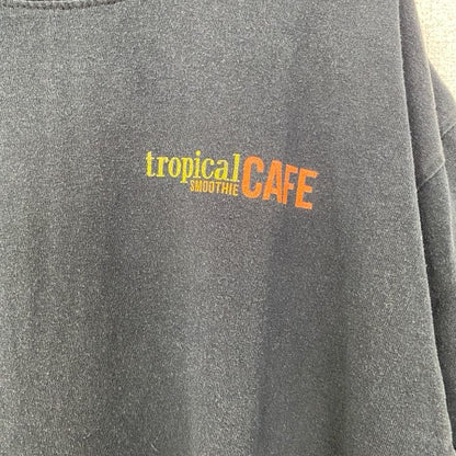古着 used　GILDAN　ギルダン　半袖バックプリントTシャツ　クルーネック　レトロデザイン　黒　ブラック　Lサイズ