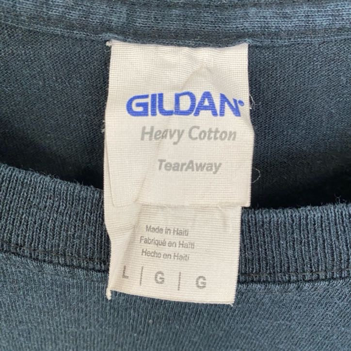 古着 used　GILDAN　ギルダン　半袖バックプリントTシャツ　クルーネック　レトロデザイン　黒　ブラック　Lサイズ