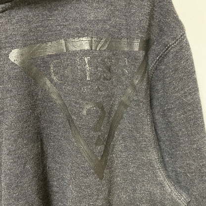 古着 used　GUESS ゲス　長袖フルジップアップパーカー　スウェットフーディー　グレー　ワンポイントロゴデザイン　Lサイズ