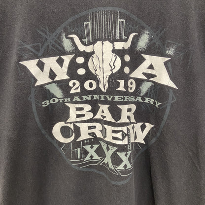古着 used　FRUIT OF THE LOOM　半袖プリントTシャツ　BAR CREVY　クルーネック　黒　XLサイズ