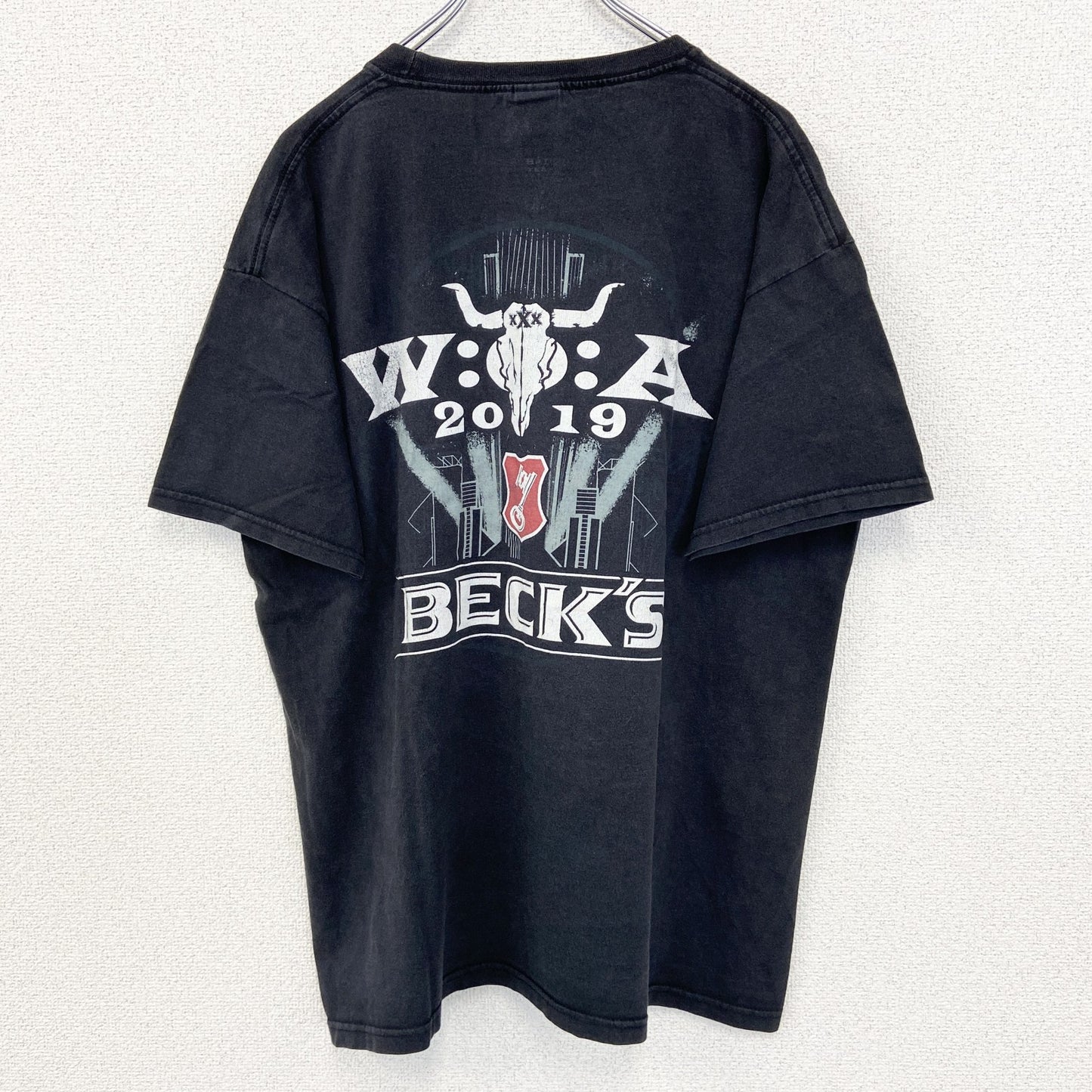 古着 used　FRUIT OF THE LOOM　半袖プリントTシャツ　BAR CREVY　クルーネック　黒　XLサイズ