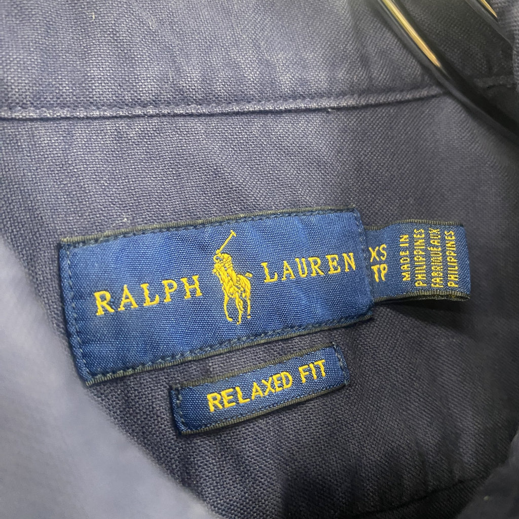 RALPH LAUREN　ラルフローレン　RELAXED FIT　長袖ボタンダウンシャツ　刺繍ロゴ　紺　ネイビー　XSサイズ