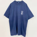 古着 used　半袖バックプリントTシャツ　ワンポイントロゴ　国旗　クルーネック　レトロデザイン　紺　ネイビー　Lサイズ