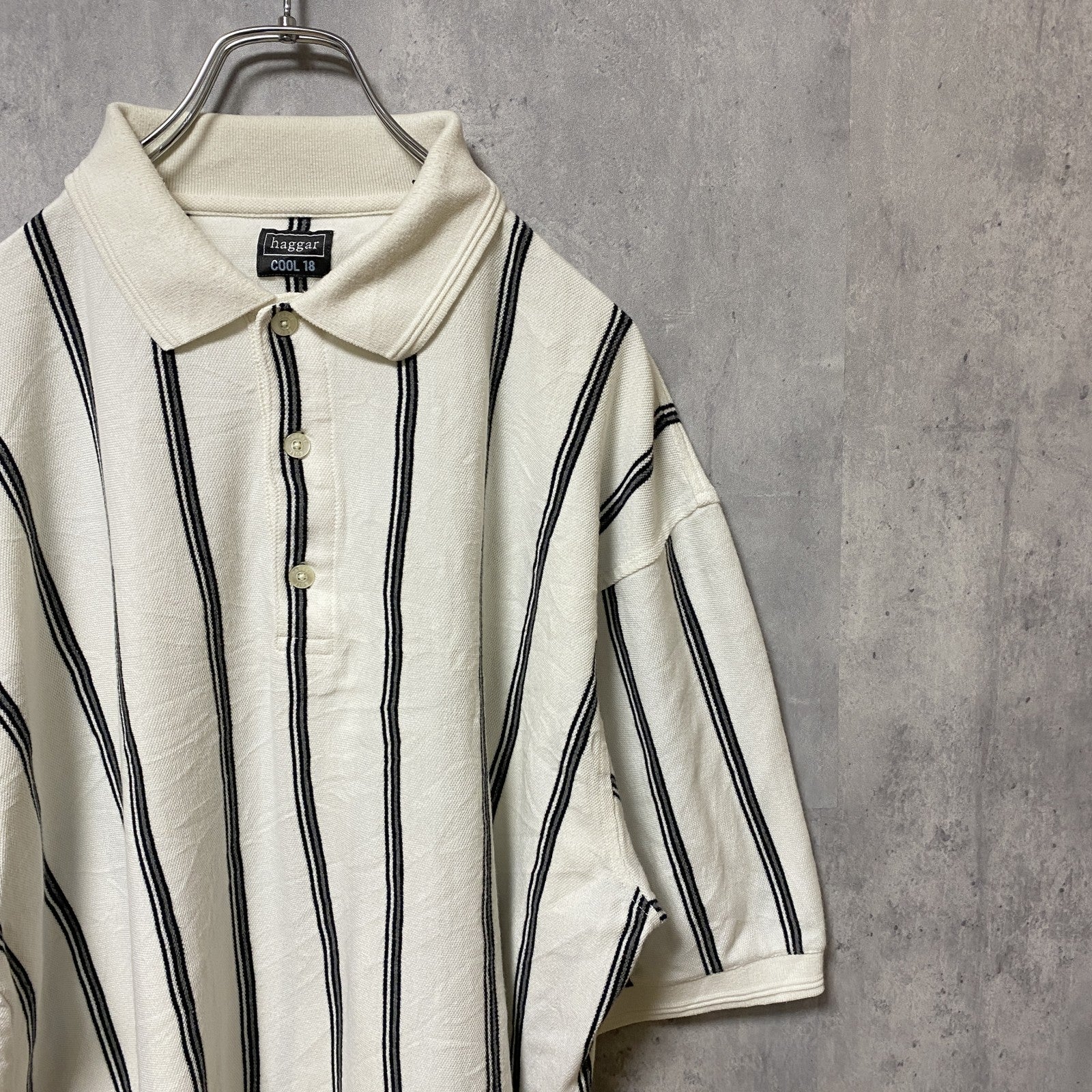 古着 used　haggar 半袖ストライプ柄ポロシャツ　ビッグシルエット　ボタン付き　オーバーサイズ 　ヴィンテージ　XLサイズ