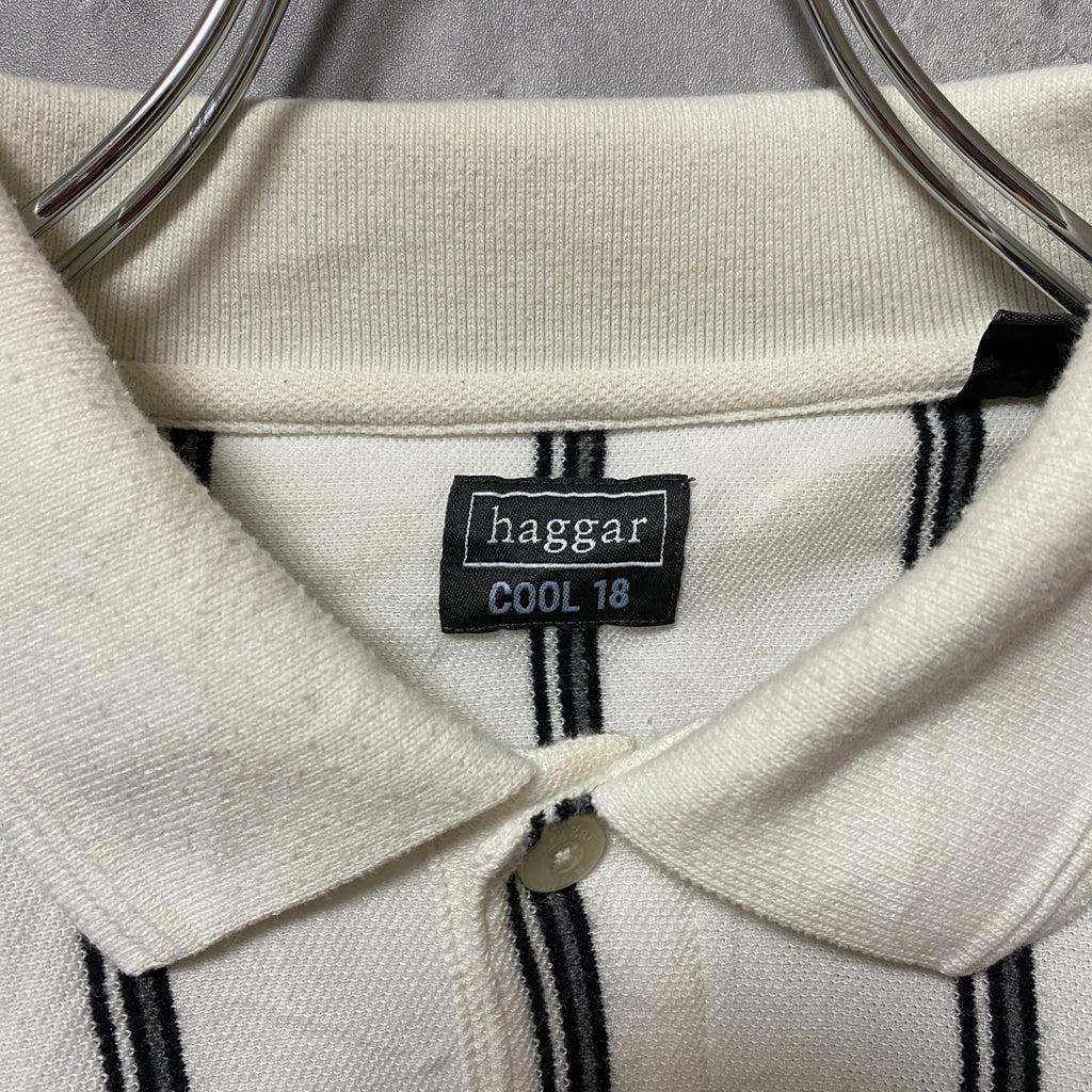 古着 used　haggar 半袖ストライプ柄ポロシャツ　ビッグシルエット　ボタン付き　オーバーサイズ 　ヴィンテージ　XLサイズ