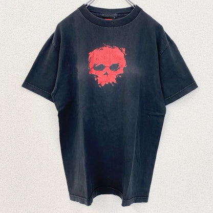 古着 used　Zero Skateboard　半袖プリントTシャツ　クルーネック　レトロデザイン　骸骨　スケボー　黒　ブラック　
