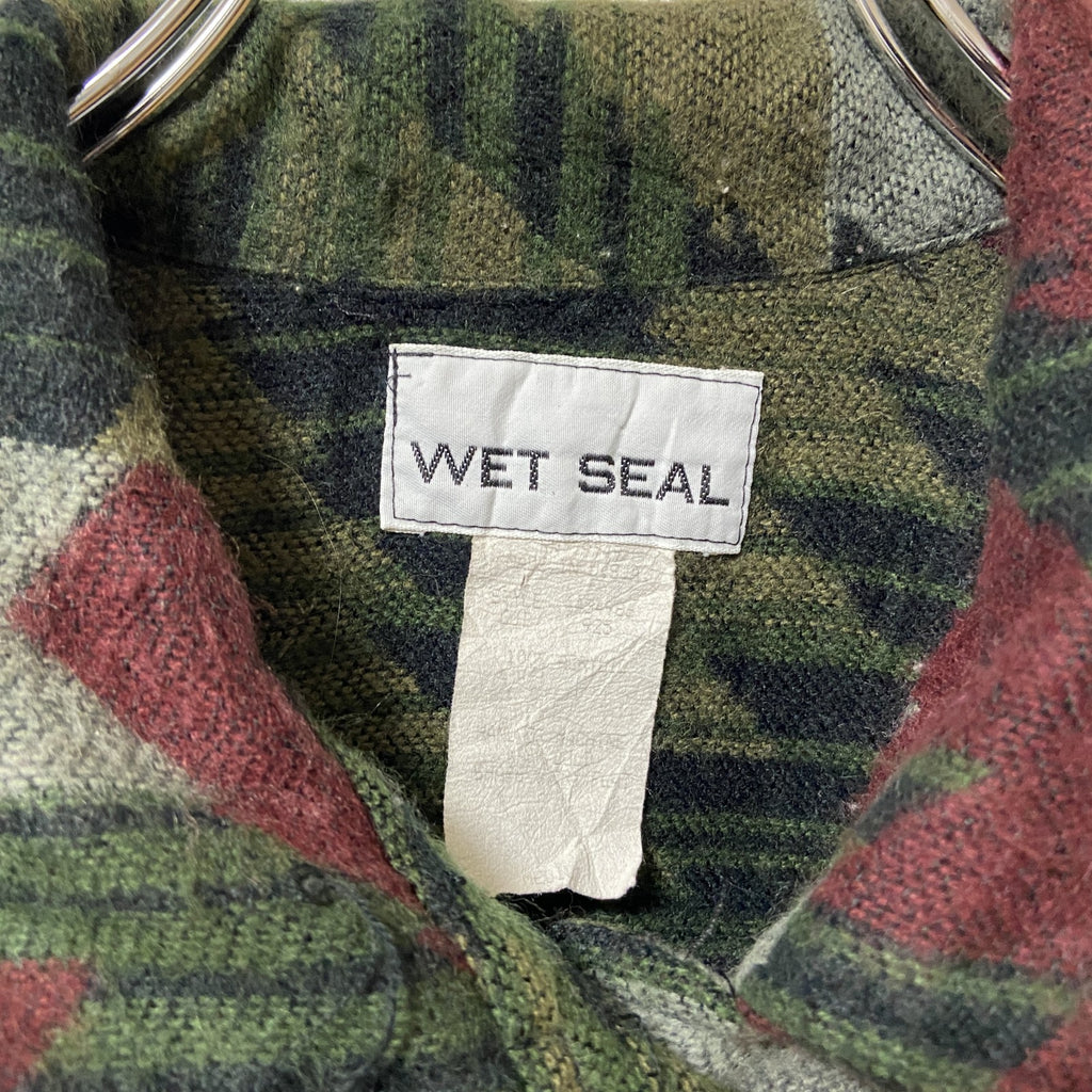 古着 used　WET SEAL　長袖フランネルシャツジャケット　ネイティブ柄　総柄　アウター　レトロデザイン　個性的　Mサイズ