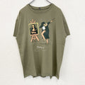 古着 used　Pampling　半袖プリントTシャツ　画家　ダビンチ　クルーネック　カジュアルデザイン　カーキー色　Lサイズ