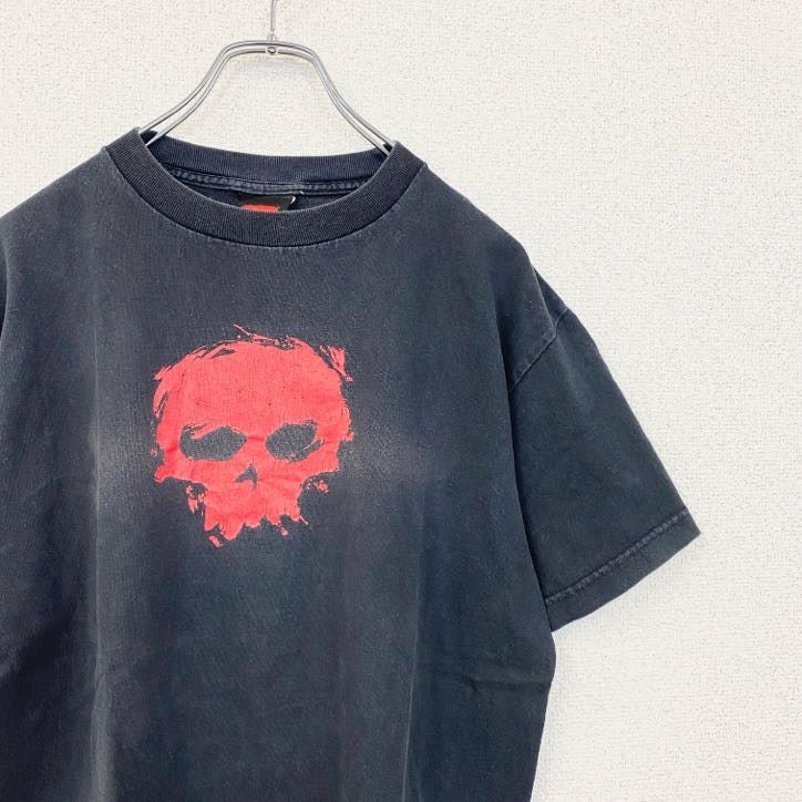 古着 used　Zero Skateboard　半袖プリントTシャツ　クルーネック　レトロデザイン　骸骨　スケボー　黒　ブラック　