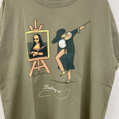 古着 used　Pampling　半袖プリントTシャツ　画家　ダビンチ　クルーネック　カジュアルデザイン　カーキー色　Lサイズ