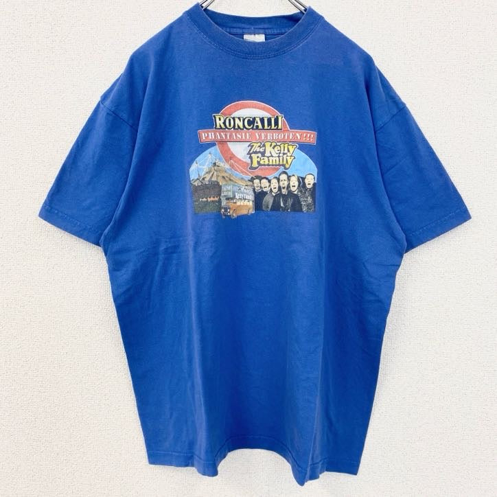 古着 used　The Kelly Family　半袖バンドプリントTシャツ　クルーネック　レトロデザイン　青　ブルー　