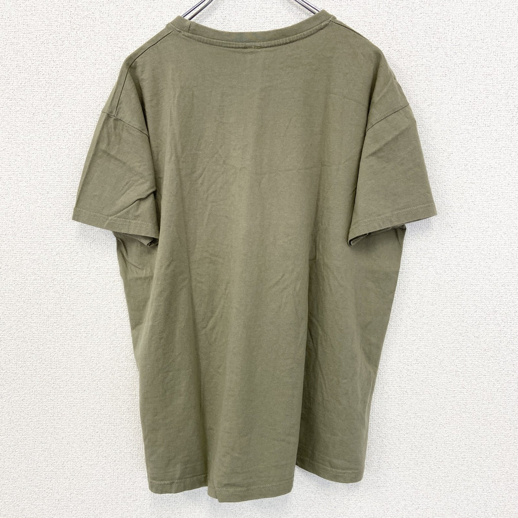 古着 used　Pampling　半袖プリントTシャツ　画家　ダビンチ　クルーネック　カジュアルデザイン　カーキー色　Lサイズ