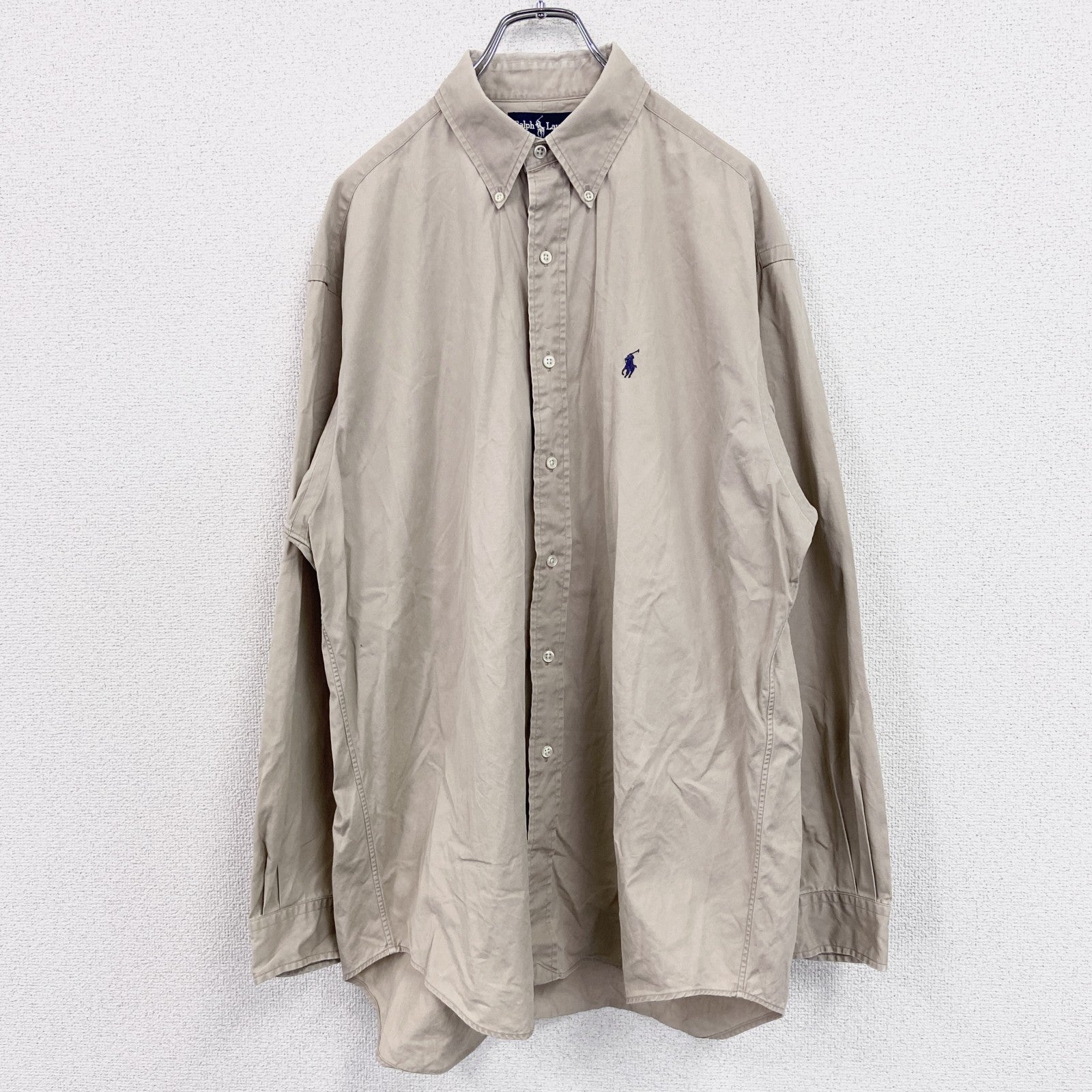 90s　Ralph Lauren　ラルフローレン　BLAKE　長袖ボタンダウンシャツ　ヴィンテージ　ベージュ　Lサイズ