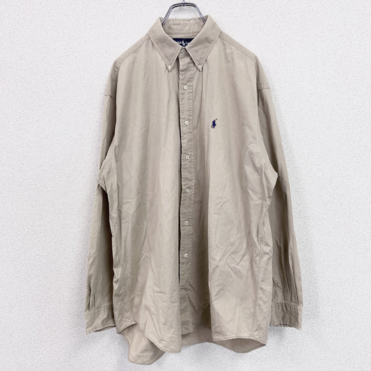 90s　Ralph Lauren　ラルフローレン　BLAKE　長袖ボタンダウンシャツ　ヴィンテージ　ベージュ　Lサイズ