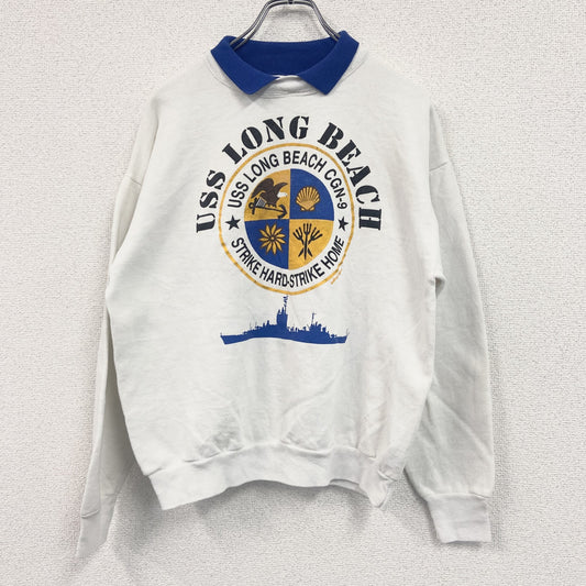 ～90s　SIGNAL　MEGA-FLEECE　スウェット/トレーナー　襟付スウェット　カレッジタイプ　ヴィンテージ　白　ホワイト　Lサイズ