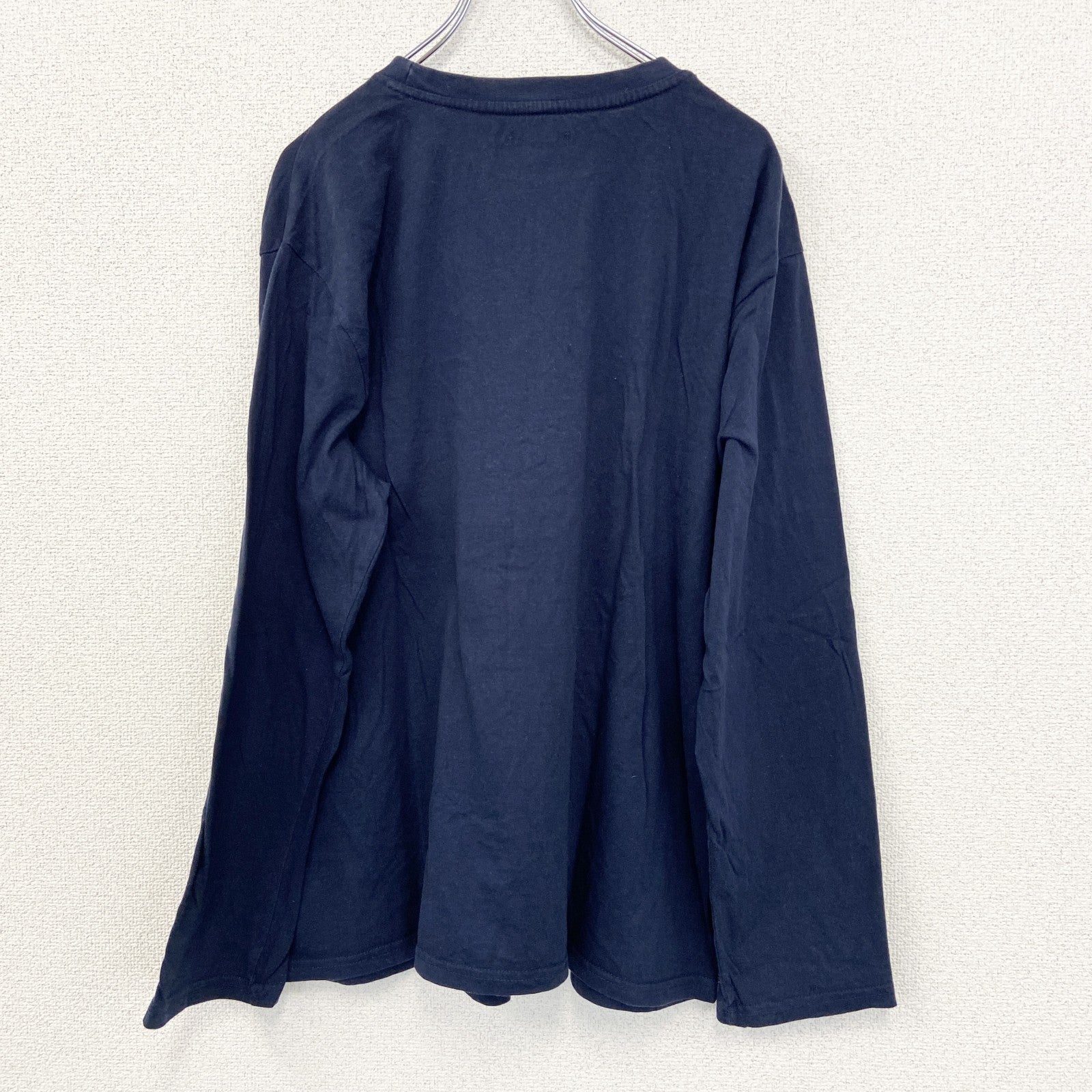 古着 used　SIR RICH　長袖プリントTシャツ　トナカイ　結晶　カジュアルデザイン　クルーネック　ネイビー　XLサイズ