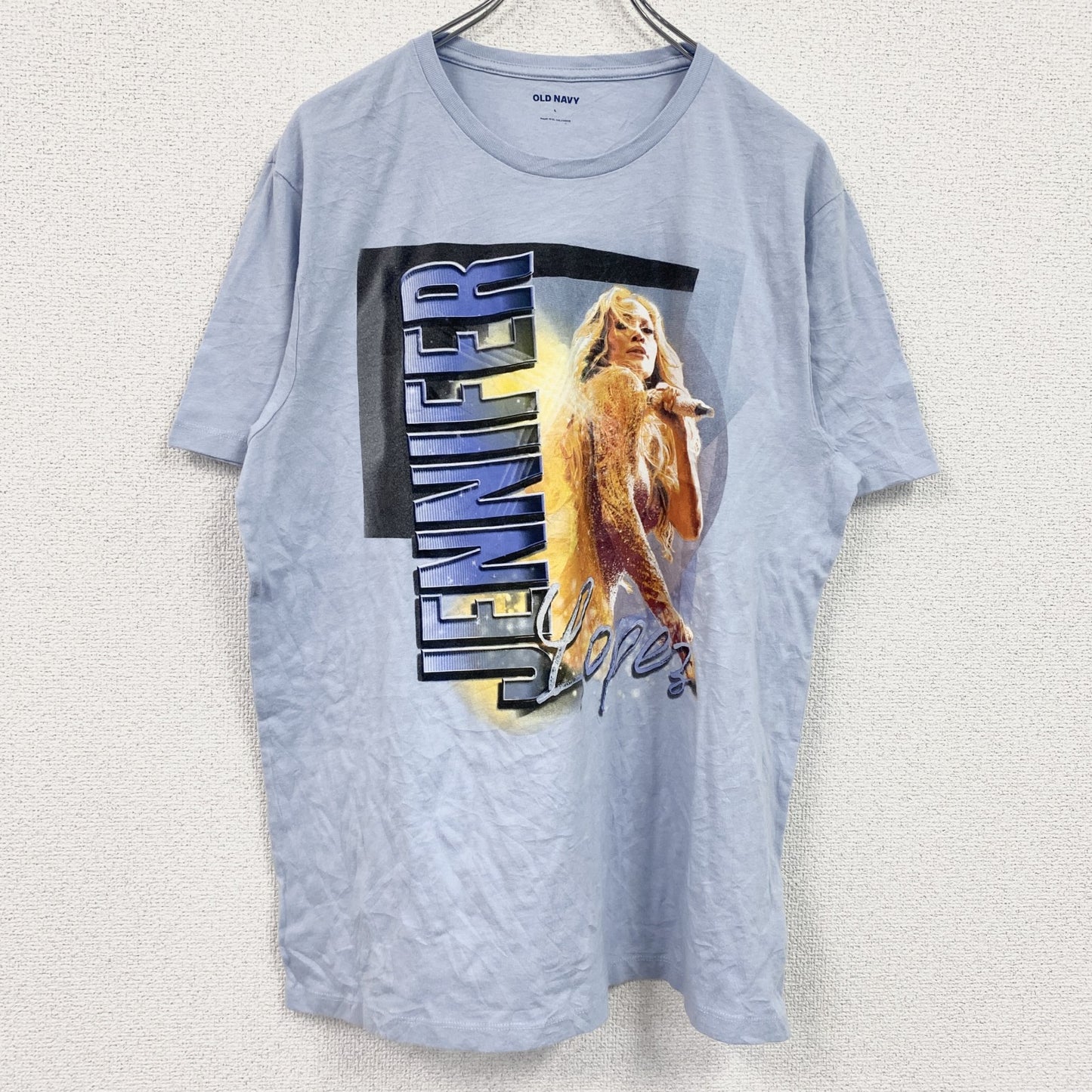 OLD NAVY　ジェニファーロペス　半袖プリントTシャツ　音楽T　水色　ライトブルー　Lサイズ