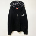 古着 used　PUMA プーマ　長袖ニットパーカー　フルジップ　フーディ　ワンポイント刺繍　黒　ブラック　Mサイズ