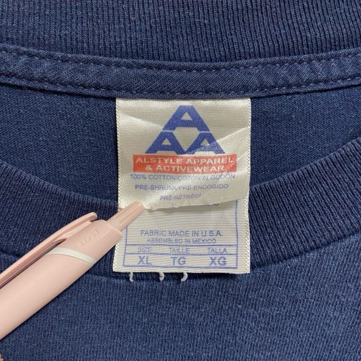 古着 used　ALSTYLE　半袖イルカ刺繍Tシャツ　クルーネック　アニマル　ドルフィン　動物　ネイビー　紺　XLサイズ
