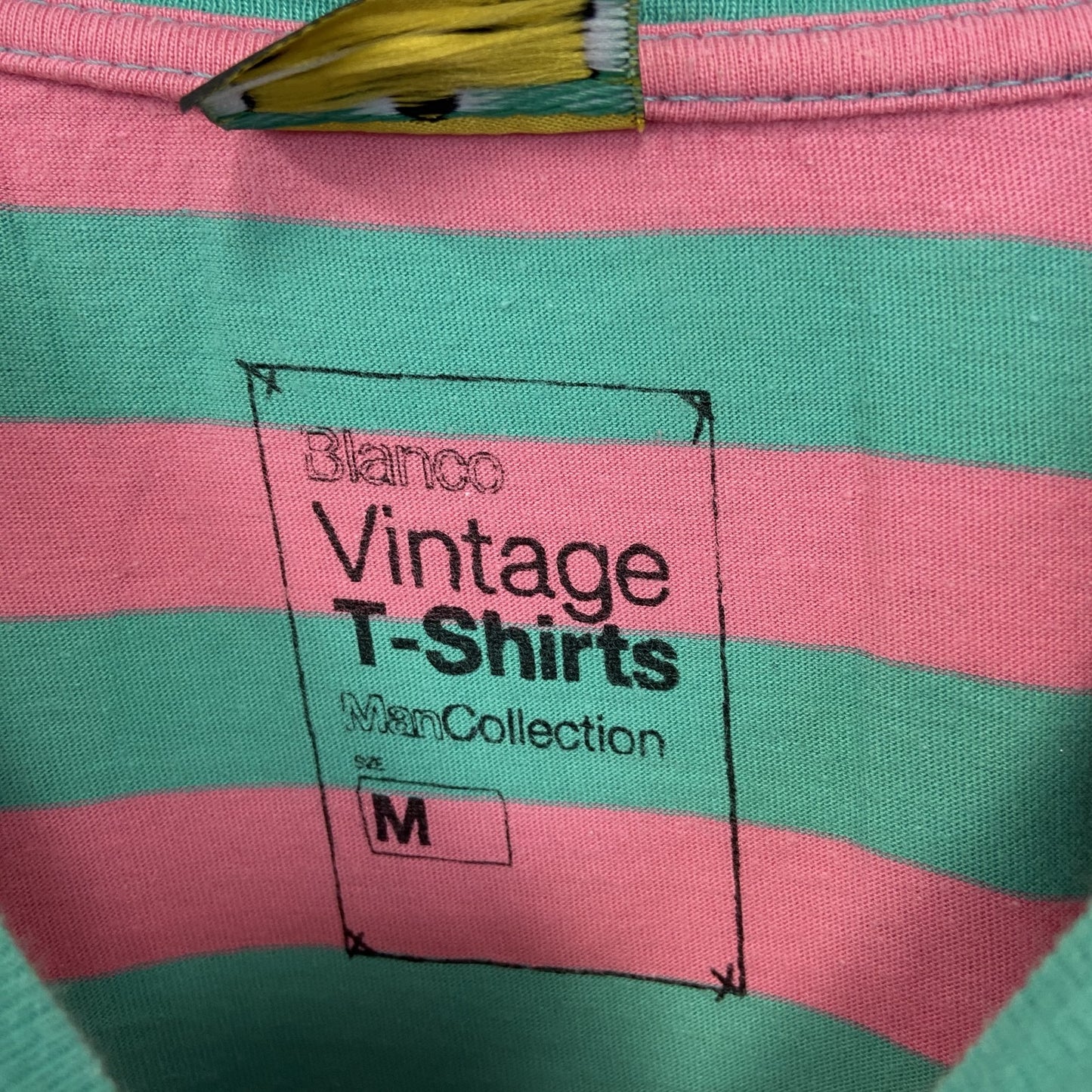 古着 used　SESAME STREET　半袖オリジナルプリントTシャツ　アーニー　ボーダー柄　バイカラー　ピンク　緑　Lサイズ