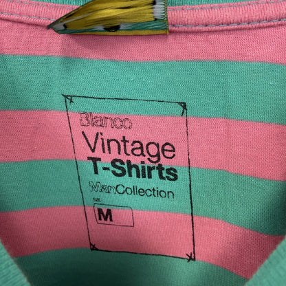 古着 used　SESAME STREET　半袖オリジナルプリントTシャツ　アーニー　ボーダー柄　バイカラー　ピンク　緑　Lサイズ