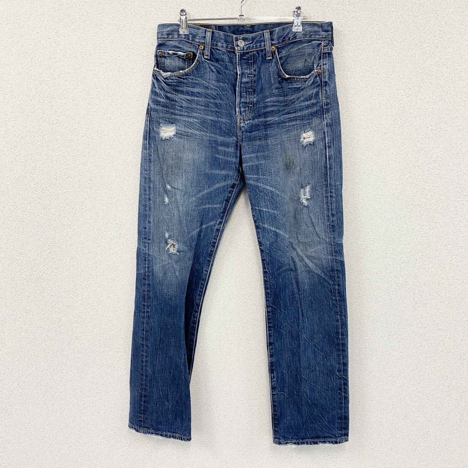 Levi’s　リーバイス　501　ダメージデニムパンツ/ジーンズ　ボタンフライ　縦落ち　鬼ヒゲ　インディゴ　W32サイズ