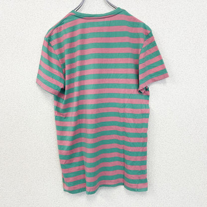 古着 used　SESAME STREET　半袖オリジナルプリントTシャツ　アーニー　ボーダー柄　バイカラー　ピンク　緑　Lサイズ