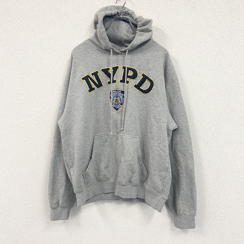 00s　NYPD　スウェットパーカー/フーディー　ヴィンテージ　カレッジタイプ　灰色　グレー　Lサイズ