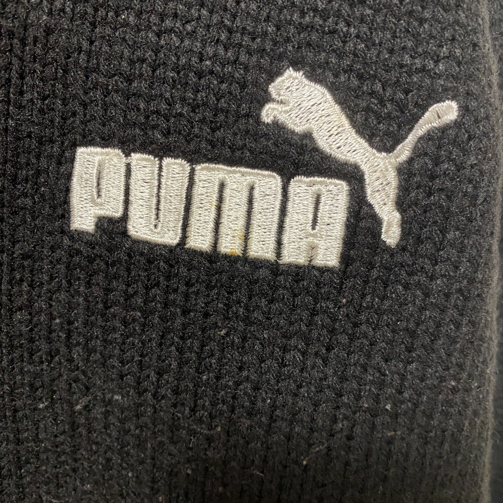 古着 used　PUMA プーマ　長袖ニットパーカー　フルジップ　フーディ　ワンポイント刺繍　黒　ブラック　Mサイズ