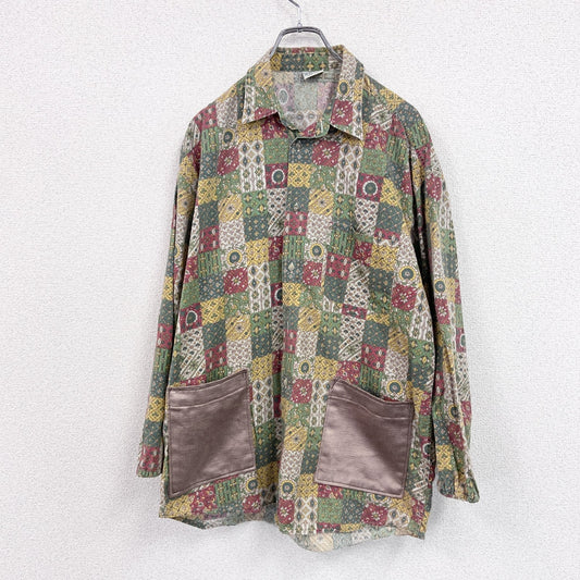 90s　UNITED COLORS OF BENETTON　ベネトン　長袖パッチワークシャツ　総柄　マルチカラー