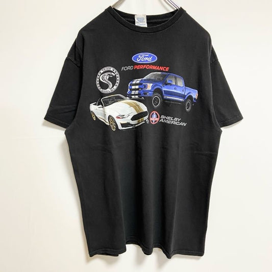 古着 used　DELTA　半袖カープリントTシャツ　クルーネック　Ford　フォード　シェルビー　車　黒　ブラック　Lサイズ