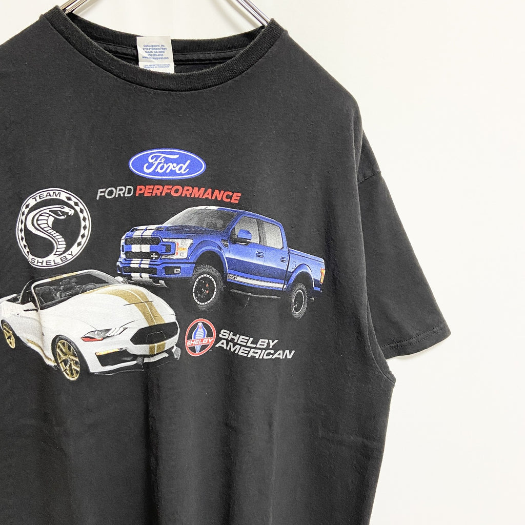 古着 used　DELTA　半袖カープリントTシャツ　クルーネック　Ford　フォード　シェルビー　車　黒　ブラック　Lサイズ