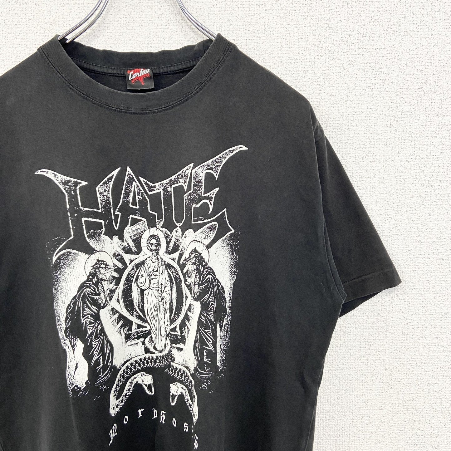 古着 used　Cantan　半袖バンドプリントTシャツ　Morphosis　HATE　ロックT　クルーネック　黒　Mサイズ