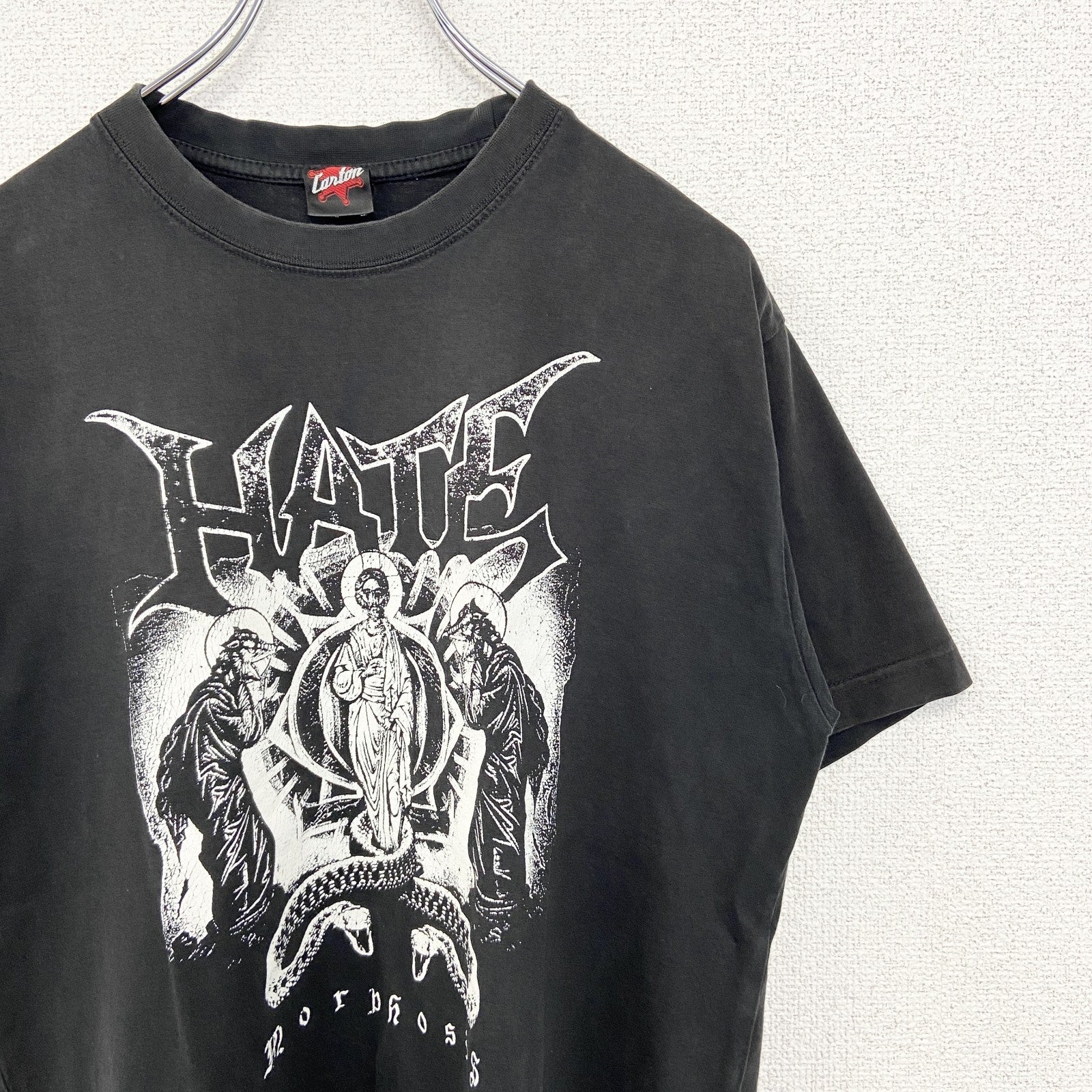古着 used　Cantan　半袖バンドプリントTシャツ　Morphosis　HATE　ロックT　クルーネック　黒　Mサイズ