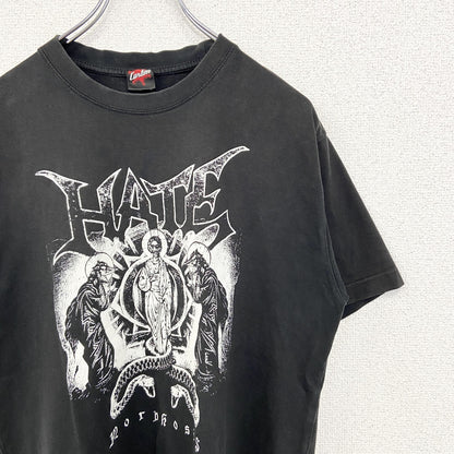 古着 used　Cantan　半袖バンドプリントTシャツ　Morphosis　HATE　ロックT　クルーネック　黒　Mサイズ