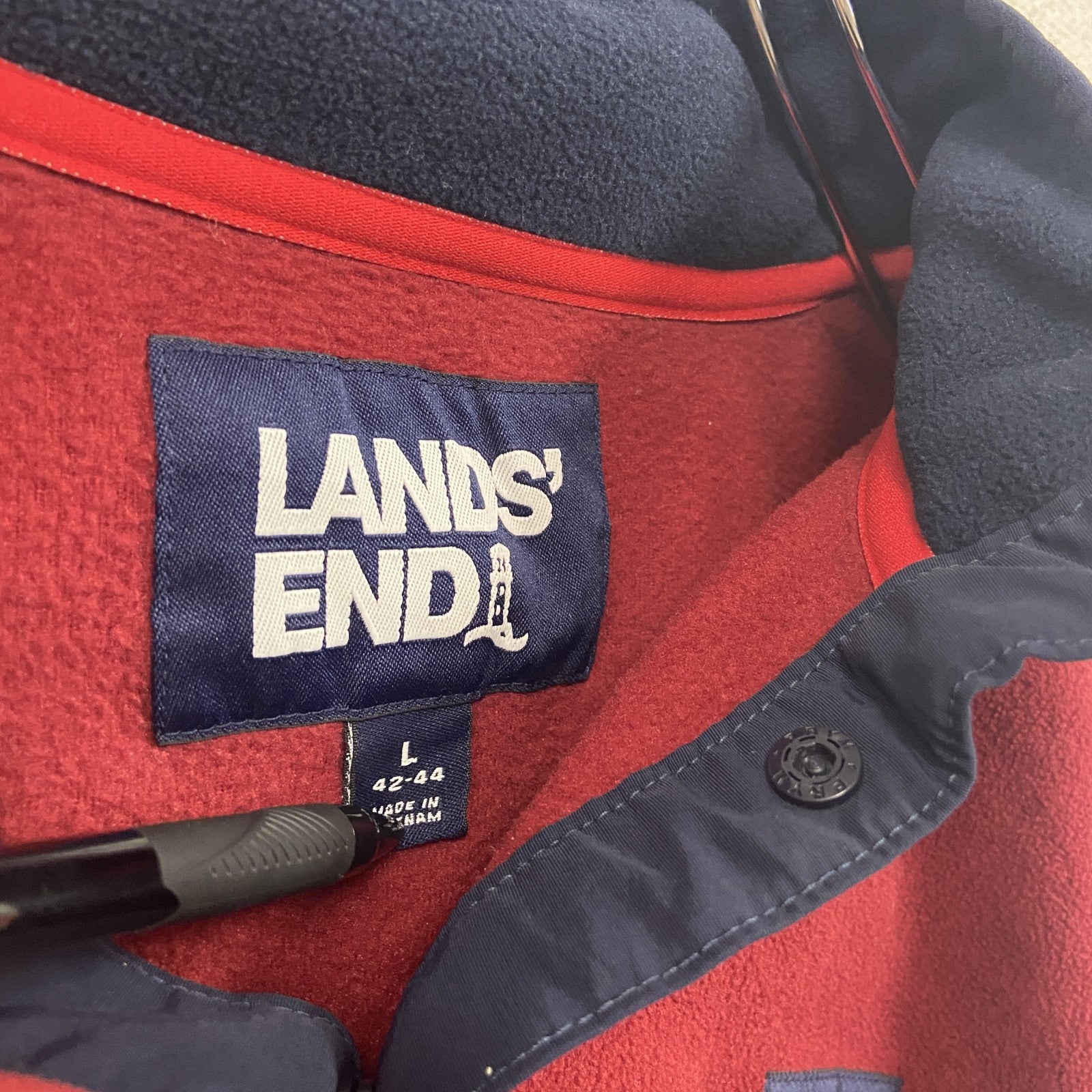 LAND’S END　ランズエンド　シンチラスナップTタイプ　フリースプルオーバー　紺　ネイビー　赤　レッド　Lサイズ