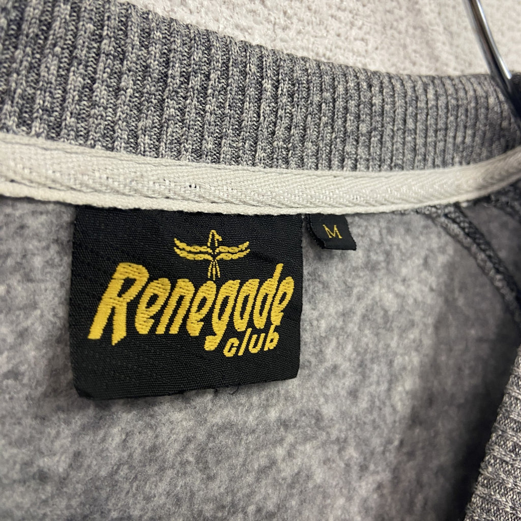 Renegade club　スウェット/トレーナー　前V　ラグランスリーブ　刺繍ロゴ　3連プリント　灰色　グレー　Mサイズ