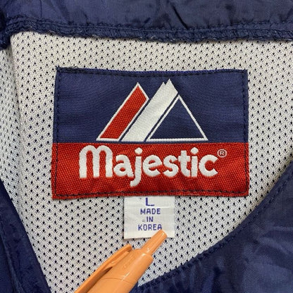古着 used　Majestic　長袖ワンポイント刺繍ナイロンプルオーバー　ボストンレッドソックス　ネイビー　紺　Lサイズ