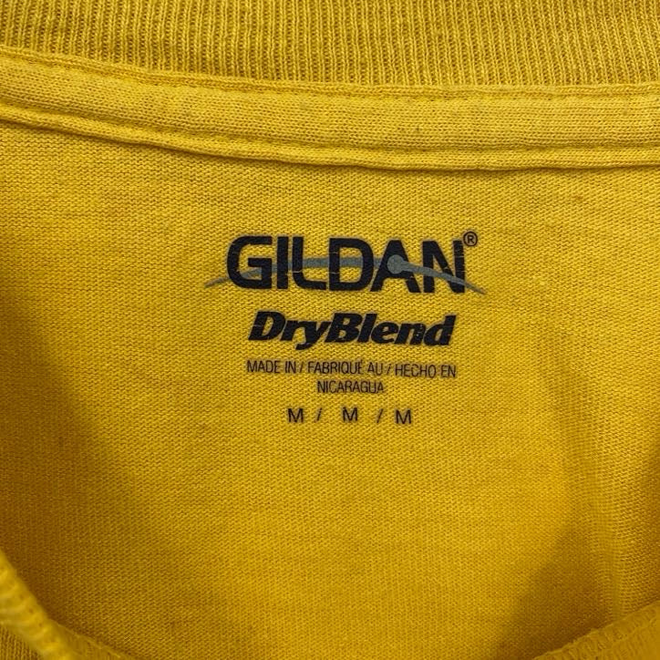 古着 used　GILDAN　ギルダン　半袖プリントTシャツ　クルーネック　レトロデザイン　黄　イエロー　Mサイズ