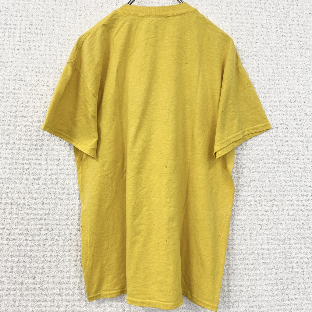 古着 used　GILDAN　ギルダン　半袖プリントTシャツ　クルーネック　レトロデザイン　黄　イエロー　Mサイズ